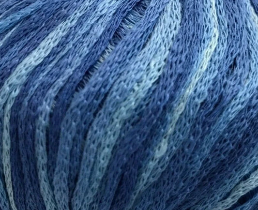Close-up of blue yarn with gradient shades