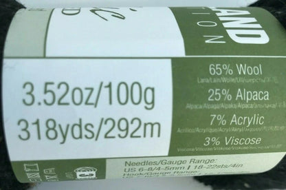 Yarn label with specifications on a green and white background