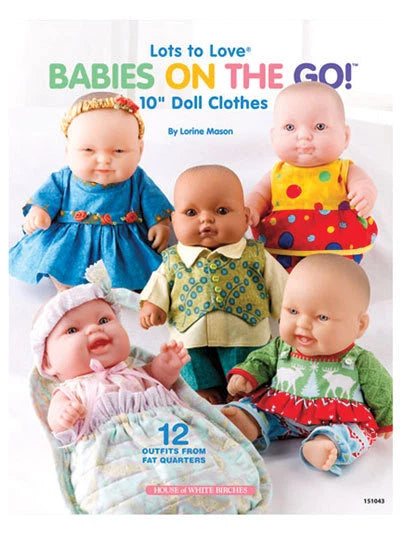 Book cover of 'Babies on the Go!' with dolls wearing colorful outfits.