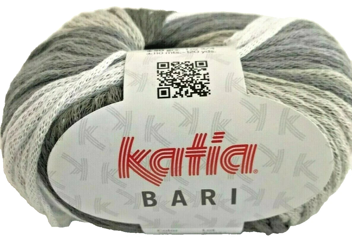 Ball of yarn with Katia label on a white background