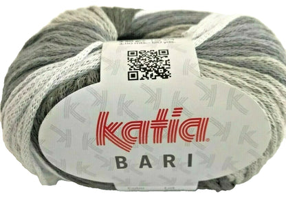 Ball of yarn with Katia label on a white background