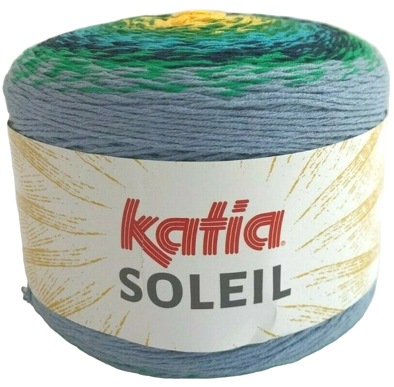 Ball of yarn with 'Katia Soleil' label on a white background