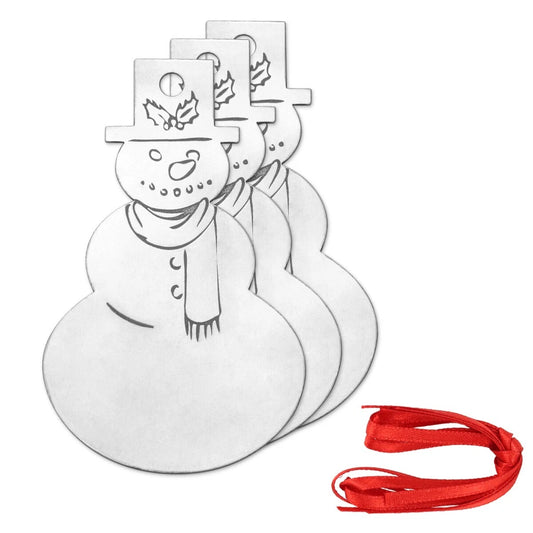 Snowman-shaped cutout with decorative elements and red ribbons on a white background