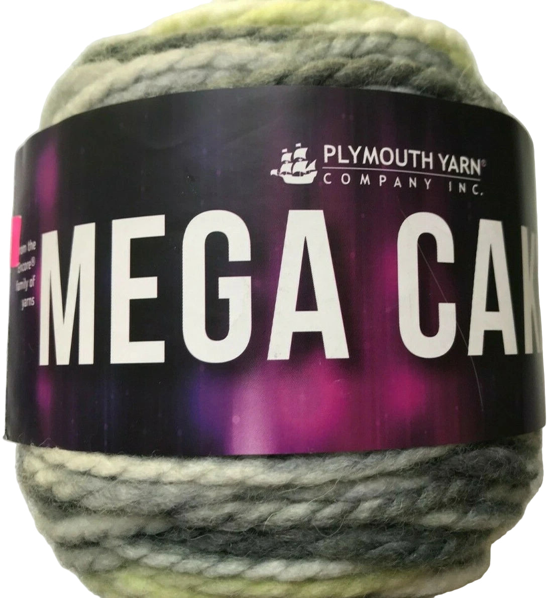 Ball of yarn with Plymouth Yarn Company label on a white background