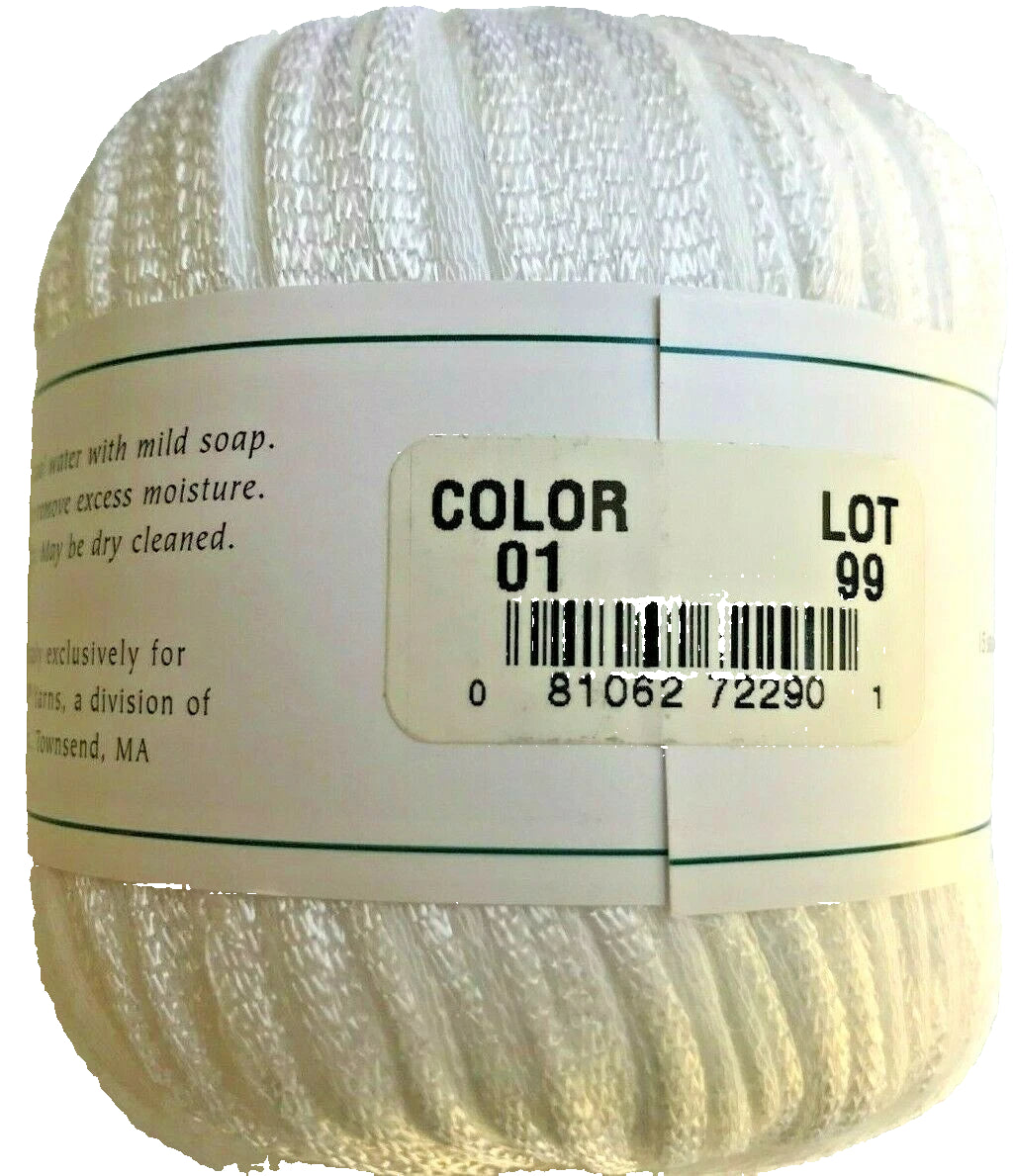 White yarn ball with a label on a light gray background
