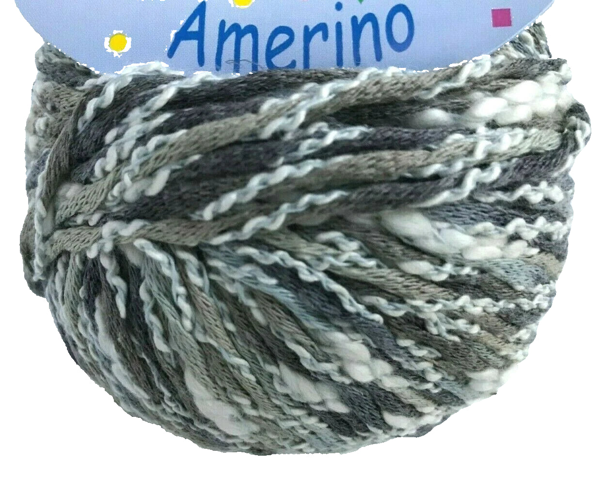 Ball of yarn with a 'Amerino' label on a white background