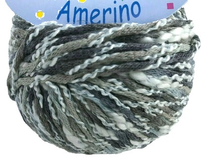 Ball of yarn with a 'Amerino' label on a white background