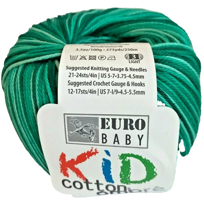 Turquoise skein of yarn with Euro Baby label on a white background
