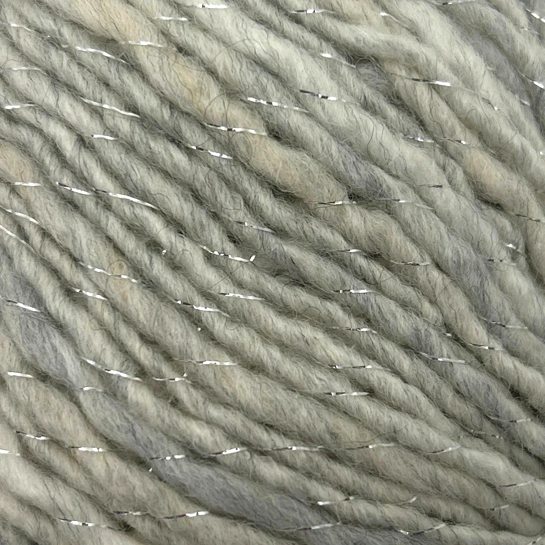 Close-up of gray rope with metallic fibers
