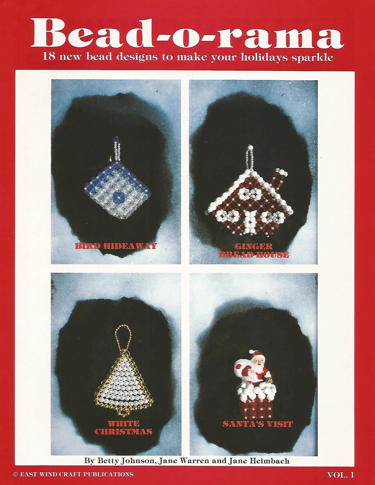 Bead-o-rama book cover with bead designs and text on a red background