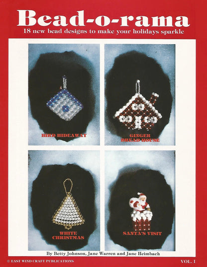 Bead-o-rama book cover with bead designs and text on a red background
