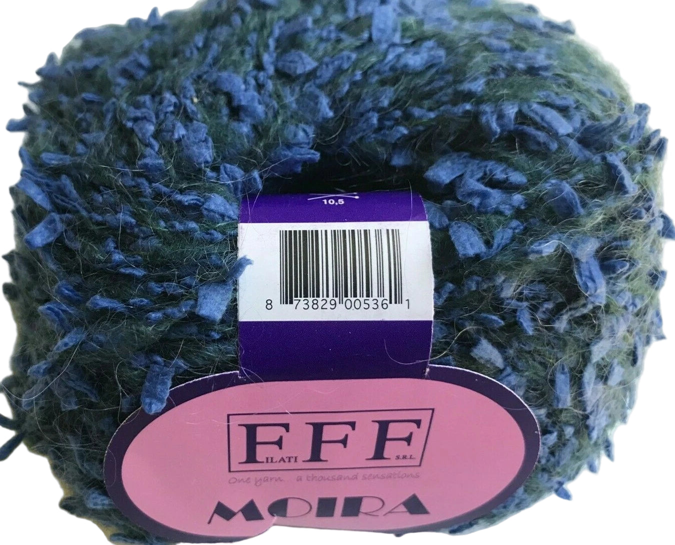 Ball of yarn with a label on a white background