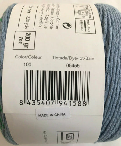 Yarn ball with label showing product details