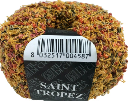 Ball of yarn with a barcode label on a white background