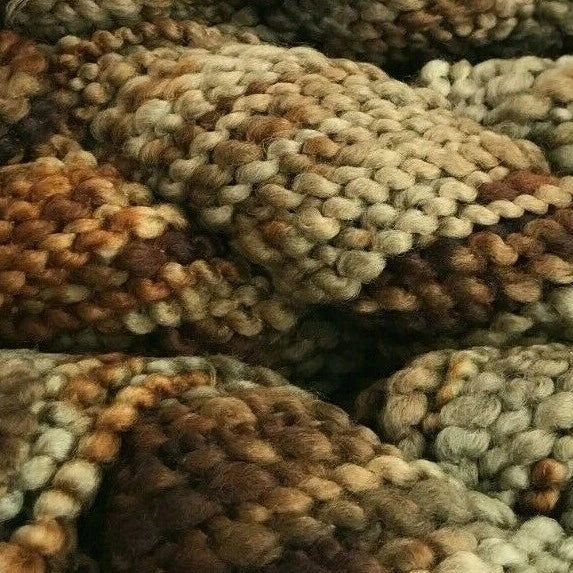 Close-up of textured yarn in earthy tones