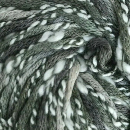 Ball of gray and white yarn on a white background
