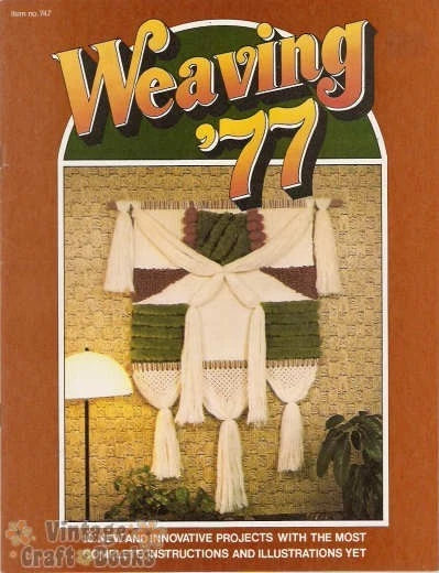Book cover of 'Weaving '77' with woven wall art and text on a brown background