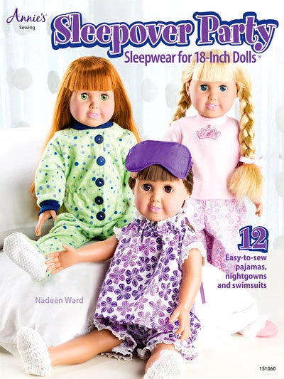 Book cover of 'Annie's Sewing Sleepover Party' featuring dolls in pajamas and nightgowns.