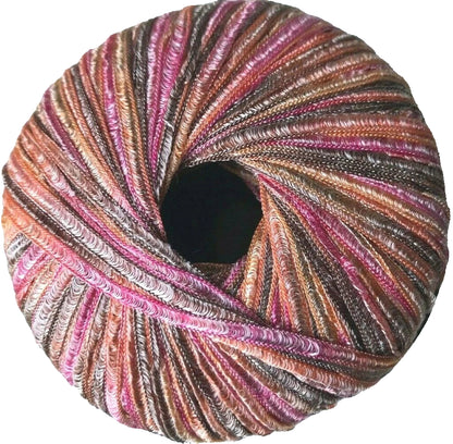Multicolored skein of yarn on a white background
