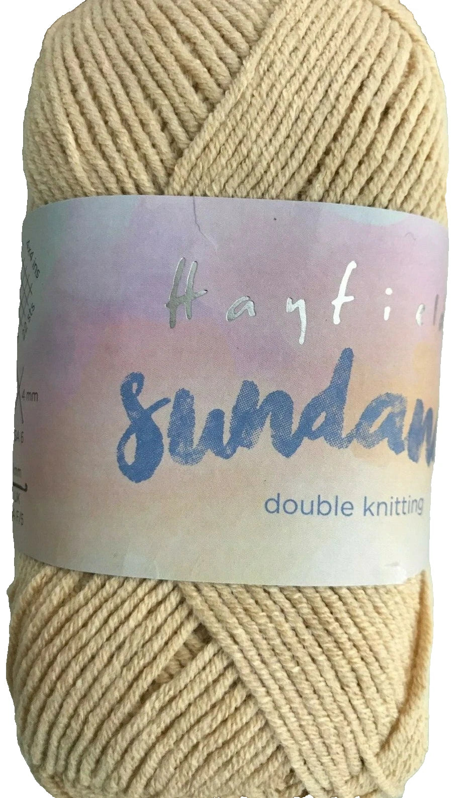 Ball of yarn with 'Hayfield Sundance' label on a white background