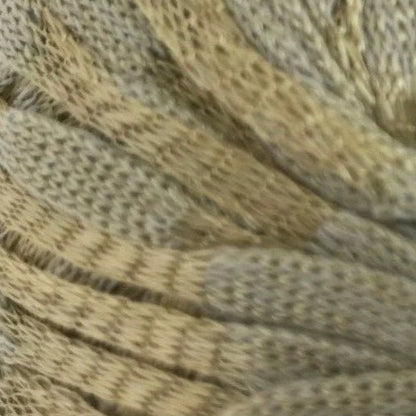 Close-up of a skein of yarn with brown and beige colors.