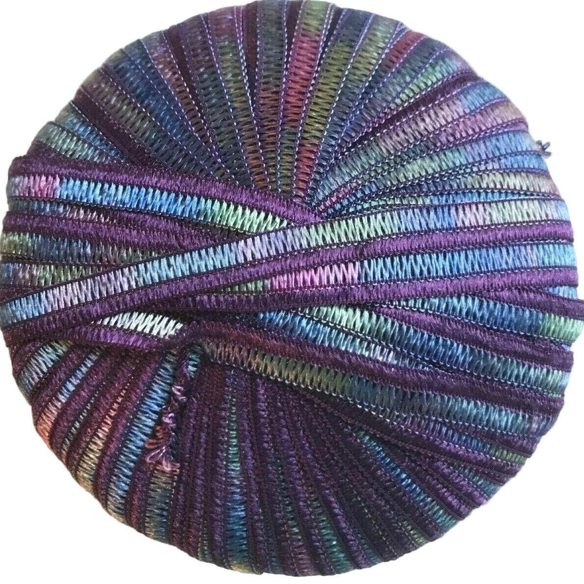 Multicolored yarn ball on a white background
