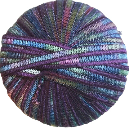 Multicolored yarn ball on a white background