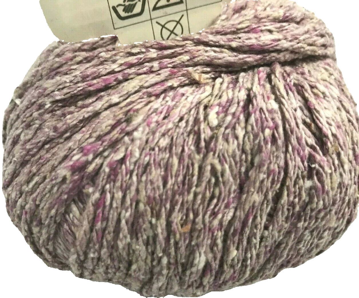 Ball of yarn with a label on a white background