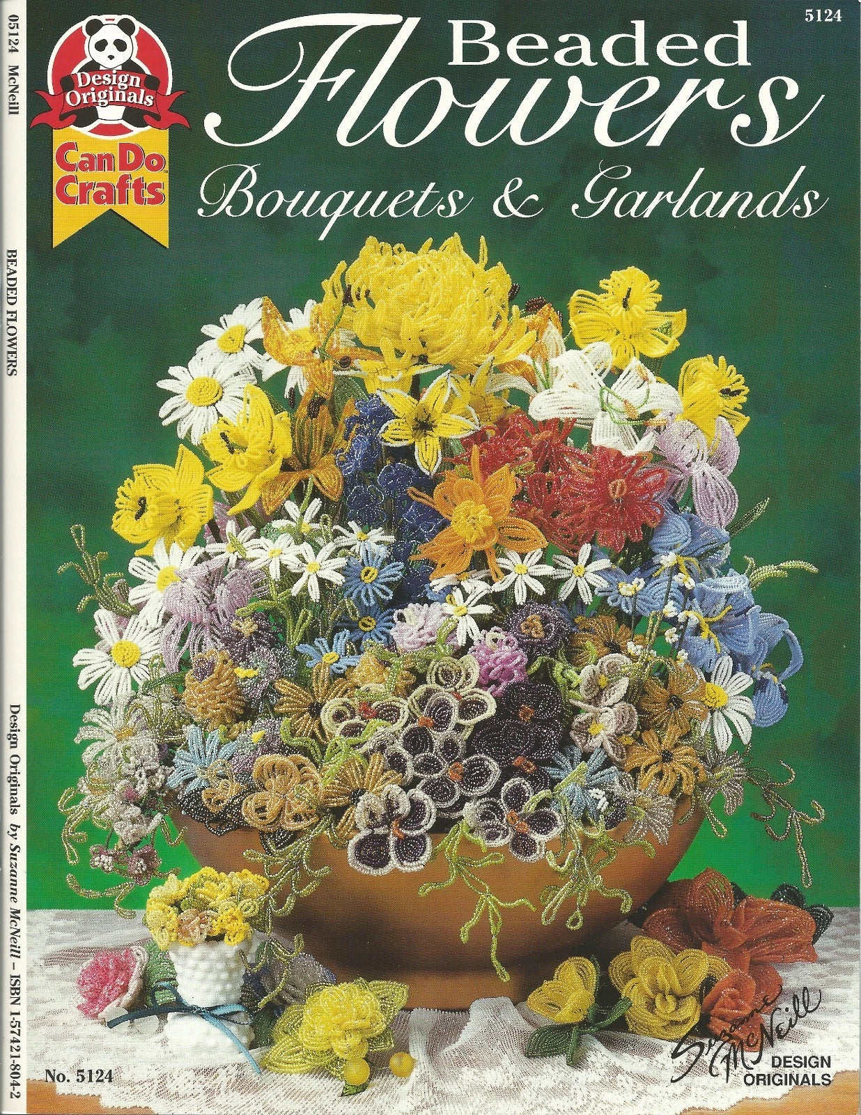 Craft book cover titled 'Beaded Flowers, Bouquets & Garlands' by CanDo Crafts with colorful floral design.