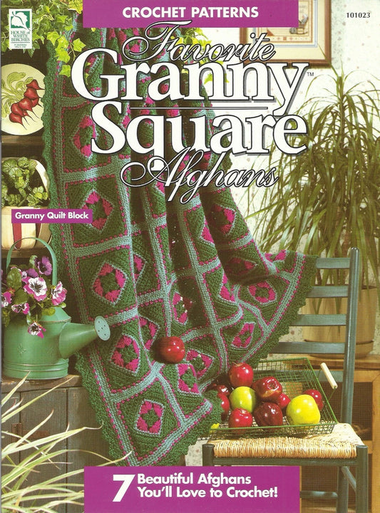 Crochet patterns book cover featuring a colorful granny square afghan.