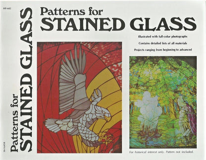 Book cover of 'Patterns for Stained Glass' with images of stained glass designs.