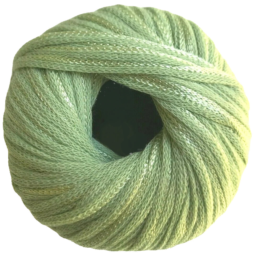 Green skein of yarn on a white background