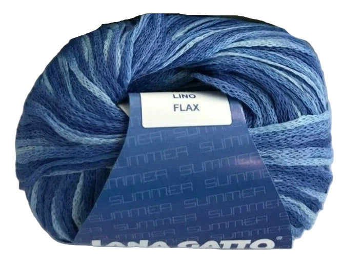 Blue yarn skein with a label on a white background