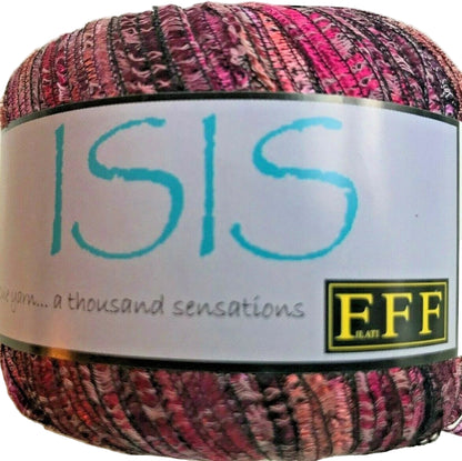 Colorful skein of yarn with 'ISIS' and 'FFF' branding on a white background