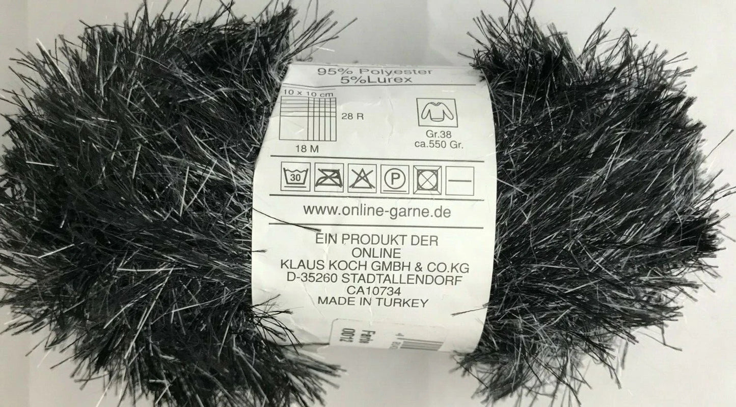 Black yarn skein with a label in the center on a white background
