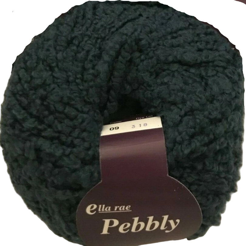 Dark green skein of yarn with 'Ella Rae Pebbly' label on a white background