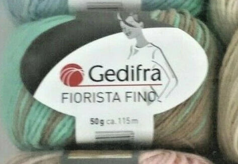 Ball of yarn with Gedifra label on a white background