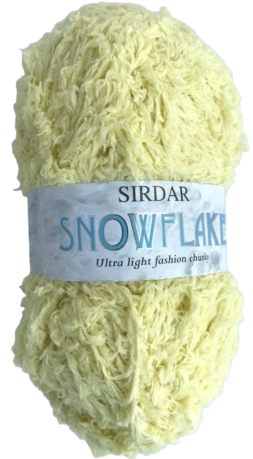 Light yellow skein of yarn with a Sirdar Snowflake label on a white background