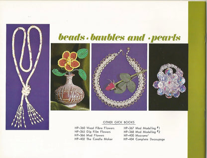 Vintage advertisement for beads, baubles, and pearls with product images and text.