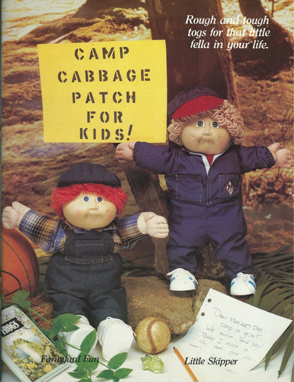 Advertisement for Cabbage Patch dolls with text 'Camp Cabbage Patch for Kids!' and 'Rough and tough toys for that little fella in your life.'.