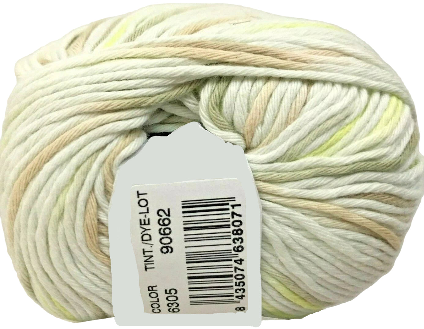 Ball of yarn with a label on a white background