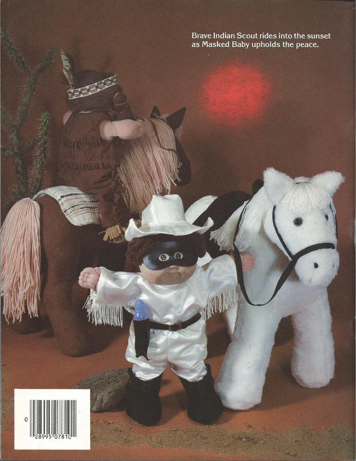 Toy Indian scout and horse with a red sun in the background