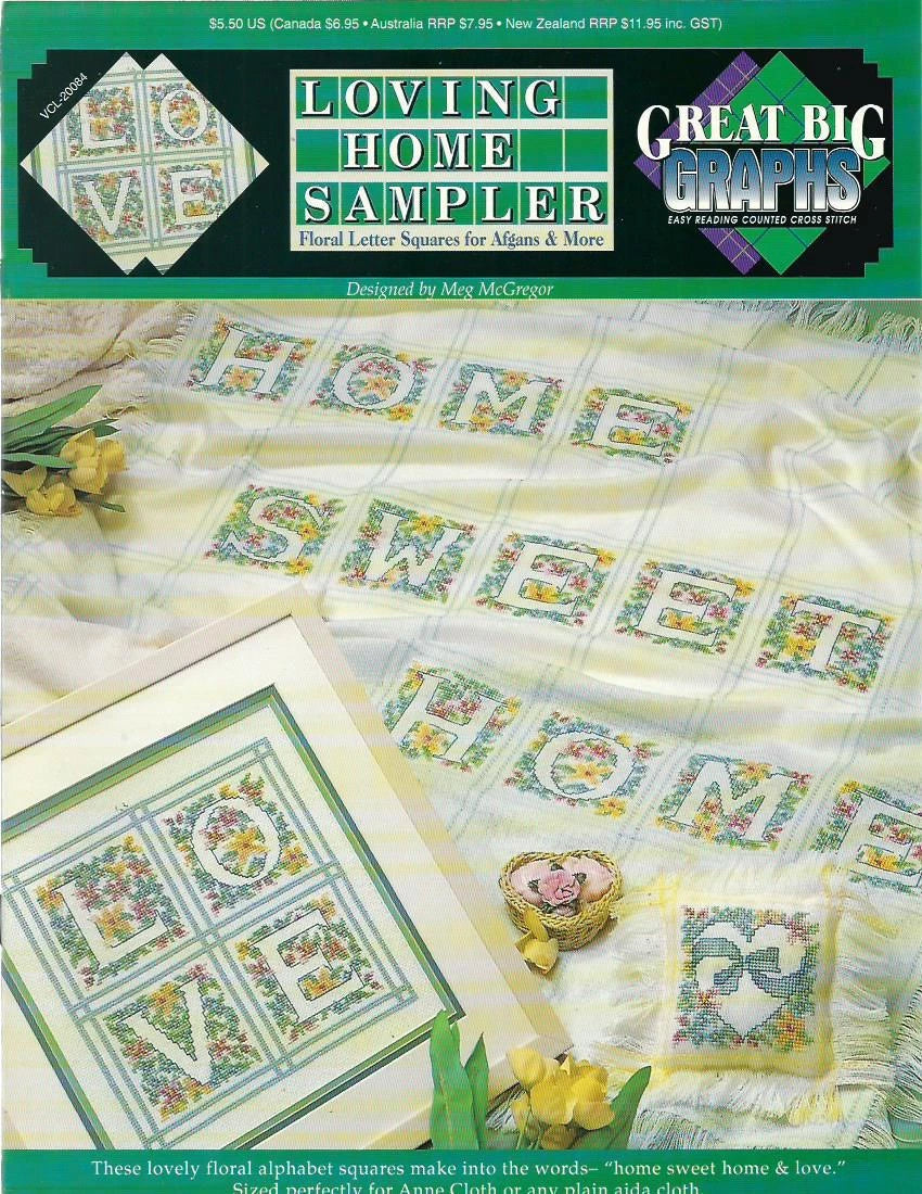 Loving Home Sampler Alphabet Squares Great Big Graphs Cross Stitch Patterns