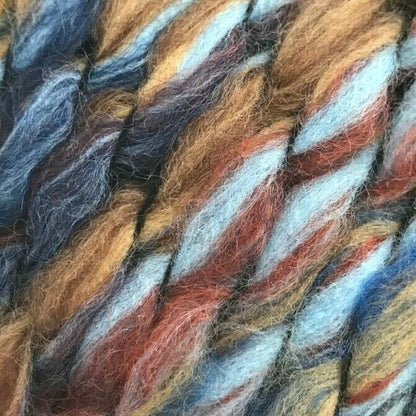 Multicolored skein of yarn on a white background