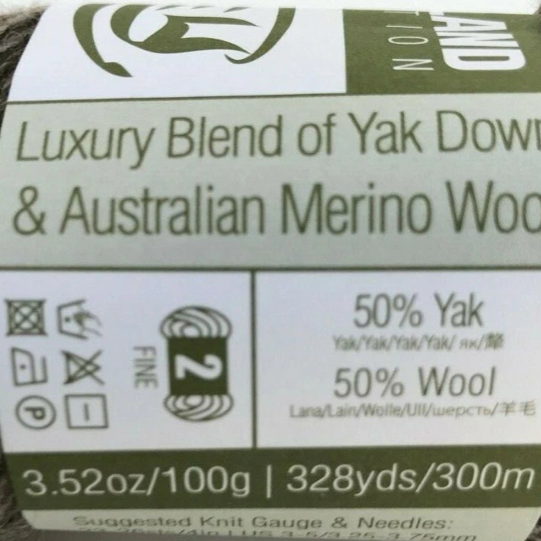 Yak down and merino wool label on a yarn ball