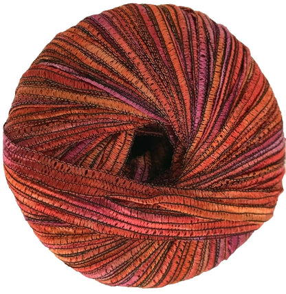 Ball of multicolored yarn on a white background