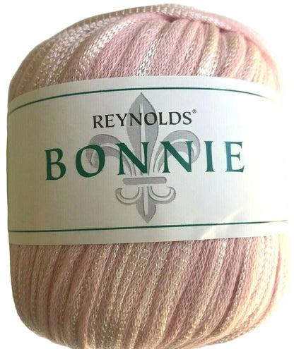 Ball of yarn with Reynolds Bonnie label on a white background