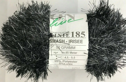 Black yarn ball with a label on a white background