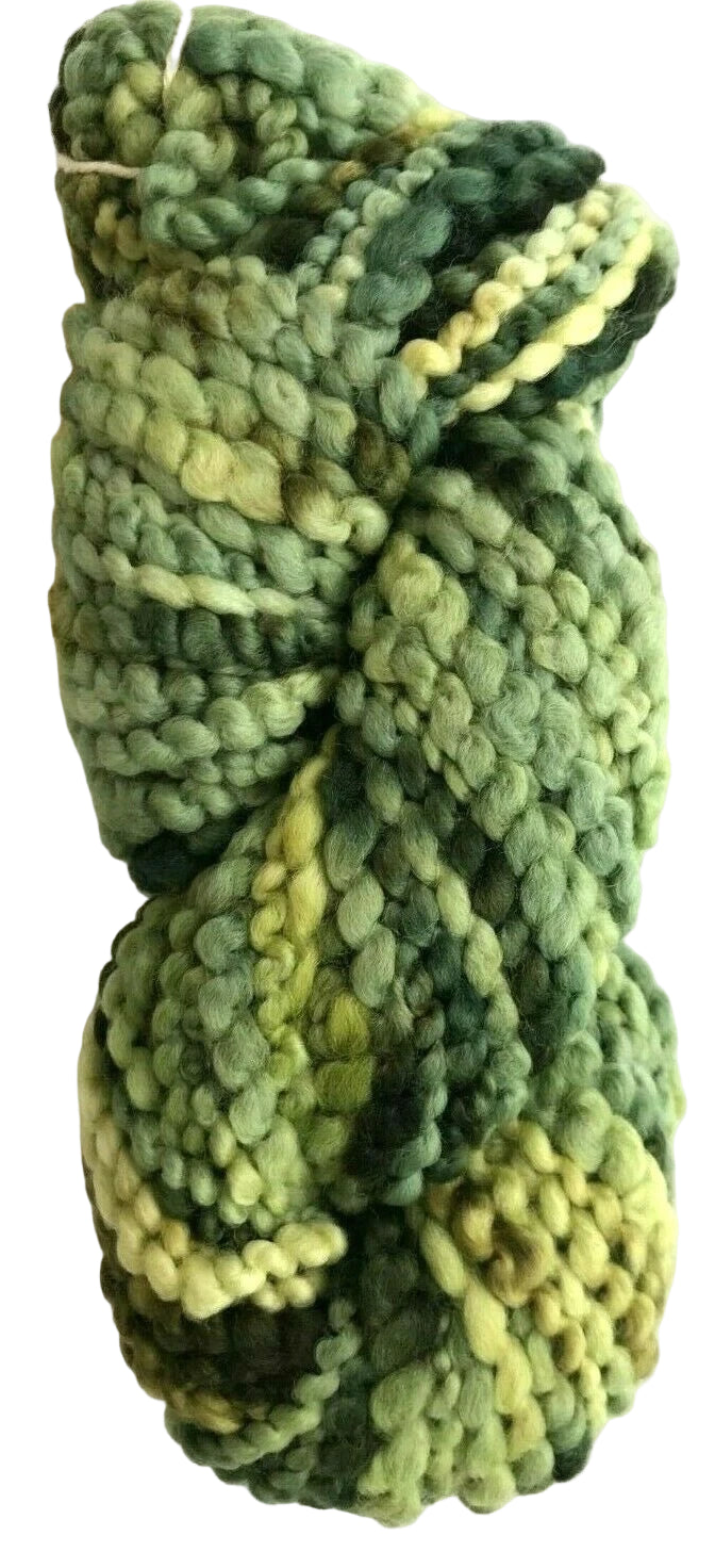 Green skein of yarn on a white background