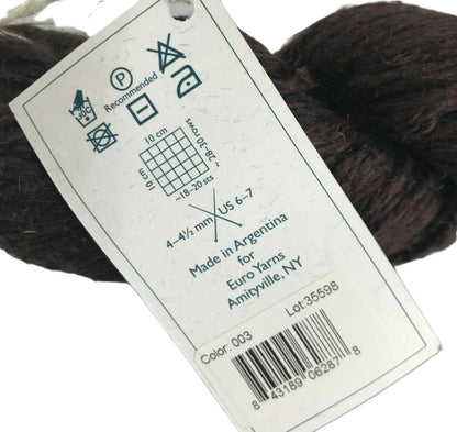 Yarn label with care instructions and product details on a white background